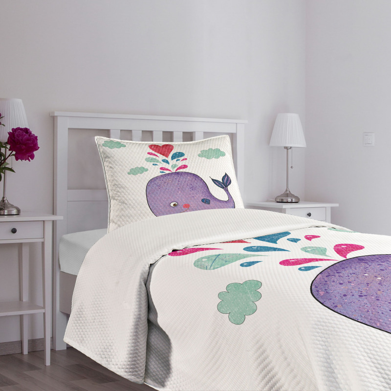 Smiley Whale with Cloud Bedspread Set