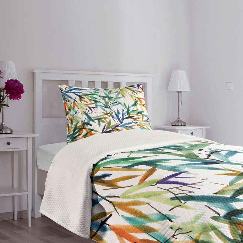 Bamboo Leaves Asian Bedspread Set