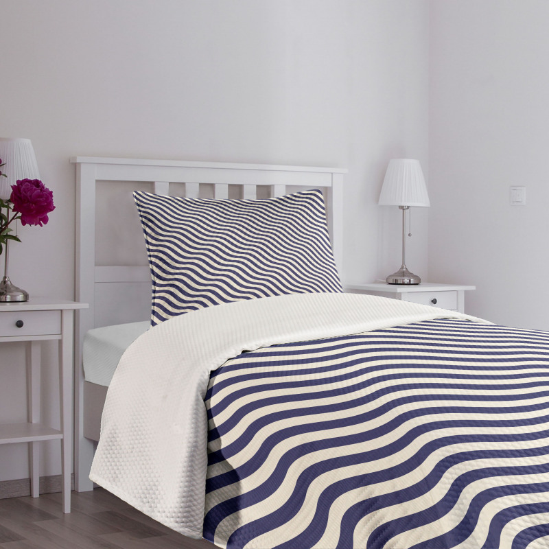 Wavy Stripes Dark Blue Bedspread Set
