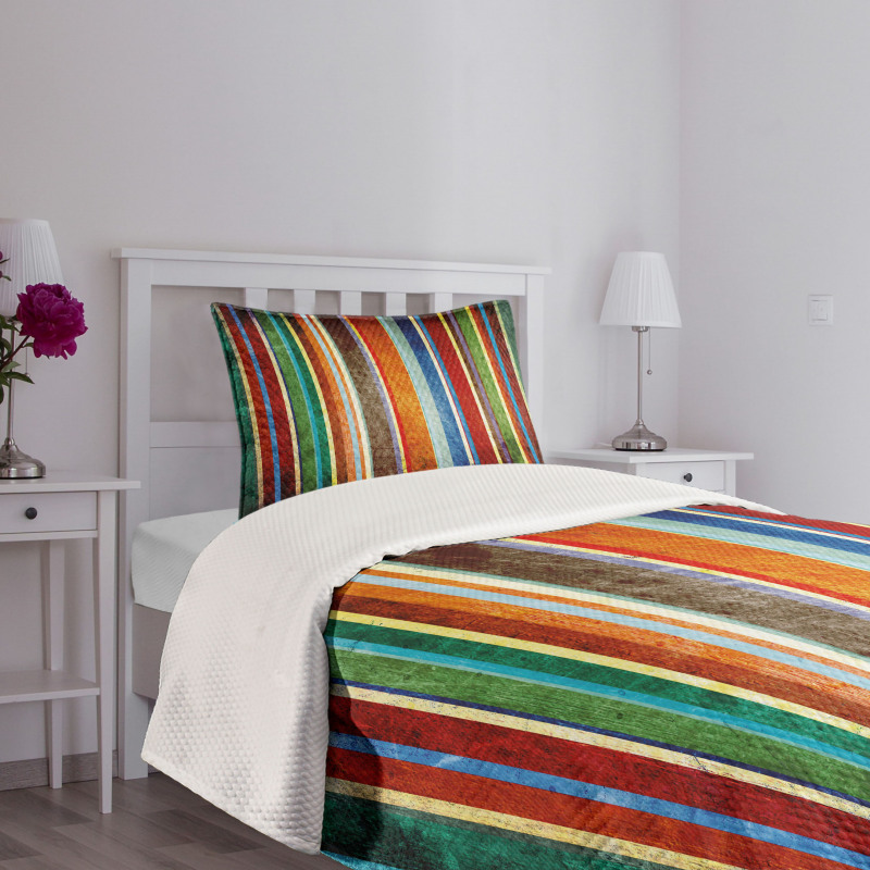 Retro Colorful Bands Bedspread Set