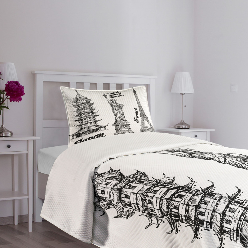 Japan Paris Building Bedspread Set