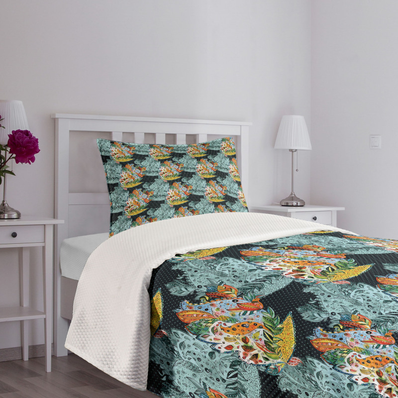 Oriental Style Motifs Bedspread Set