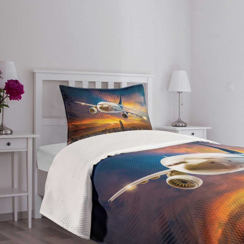 Night Scene with Plane Bedspread Set