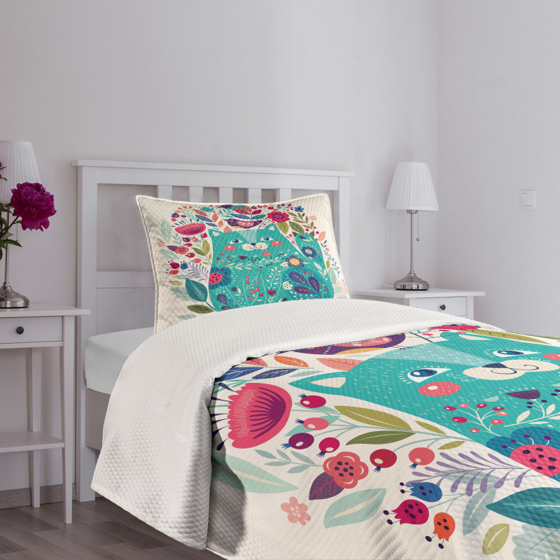 Kitty with Flower and Bird Bedspread Set