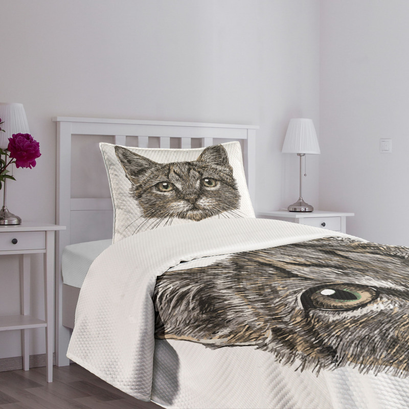 Sketchy Cat Head Bedspread Set