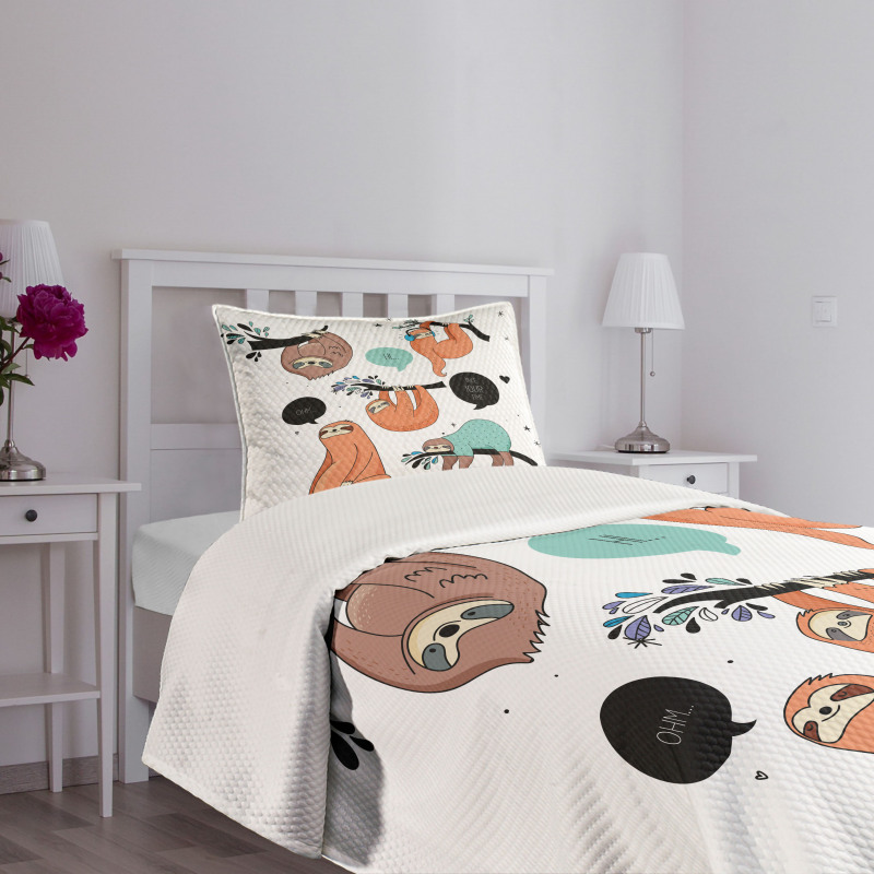 Smiling Sloth Cartoon Bedspread Set