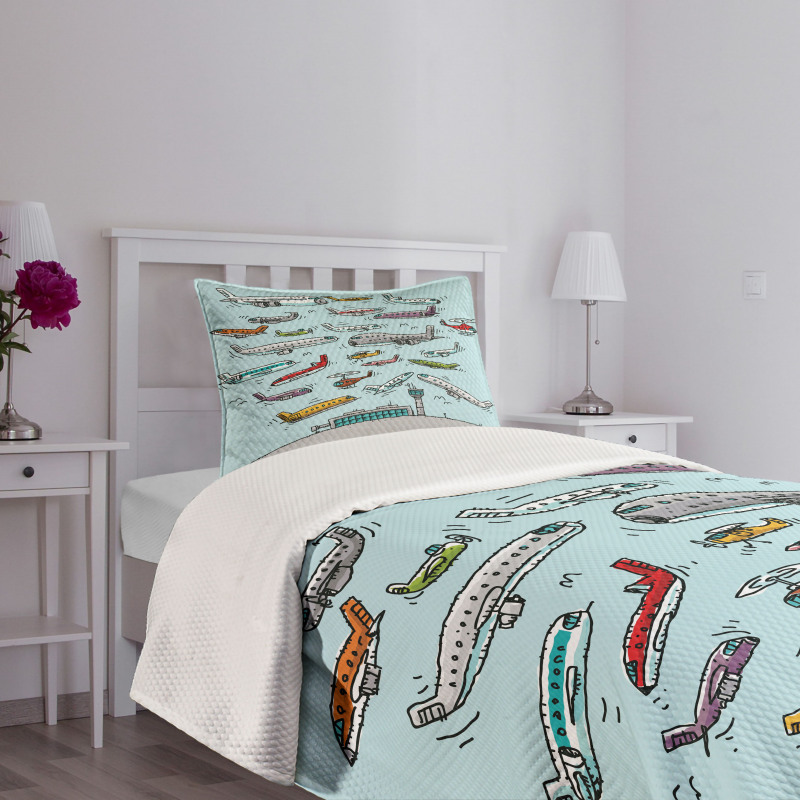 Airplanes Helicopters Bedspread Set