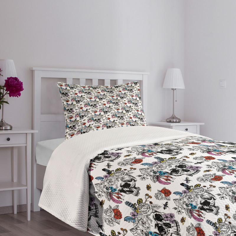 Skulls and Flowers Bedspread Set