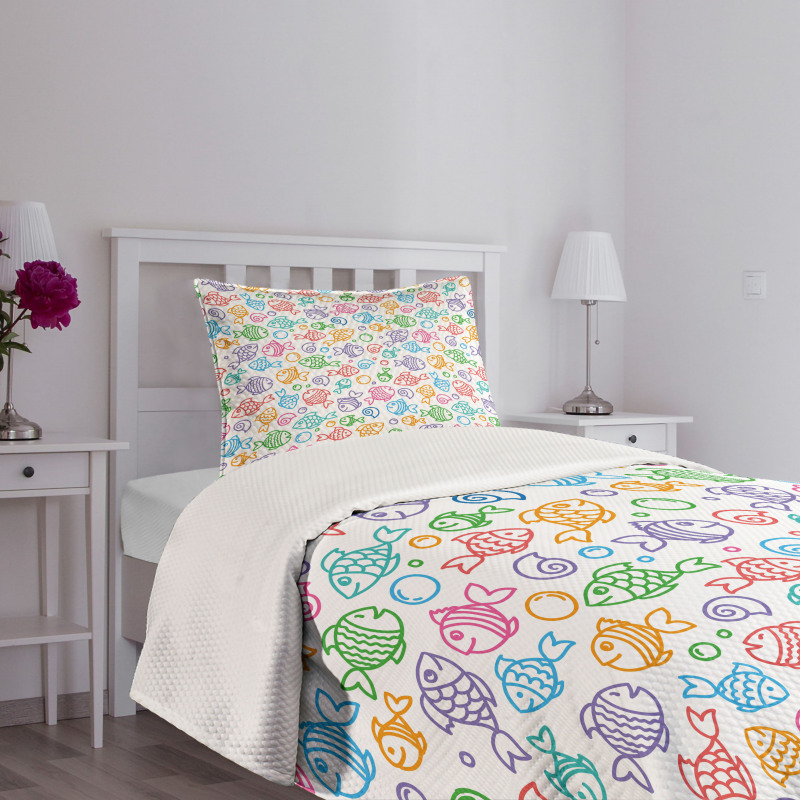 Funny Fish Aquaic Motif Bedspread Set