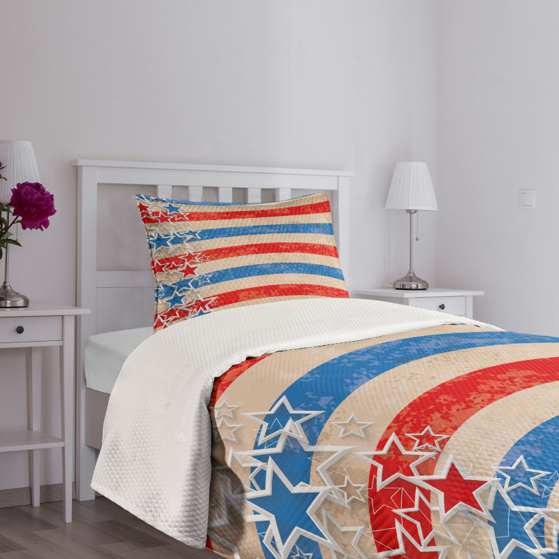 Patriotic Grunge Look Bedspread Set