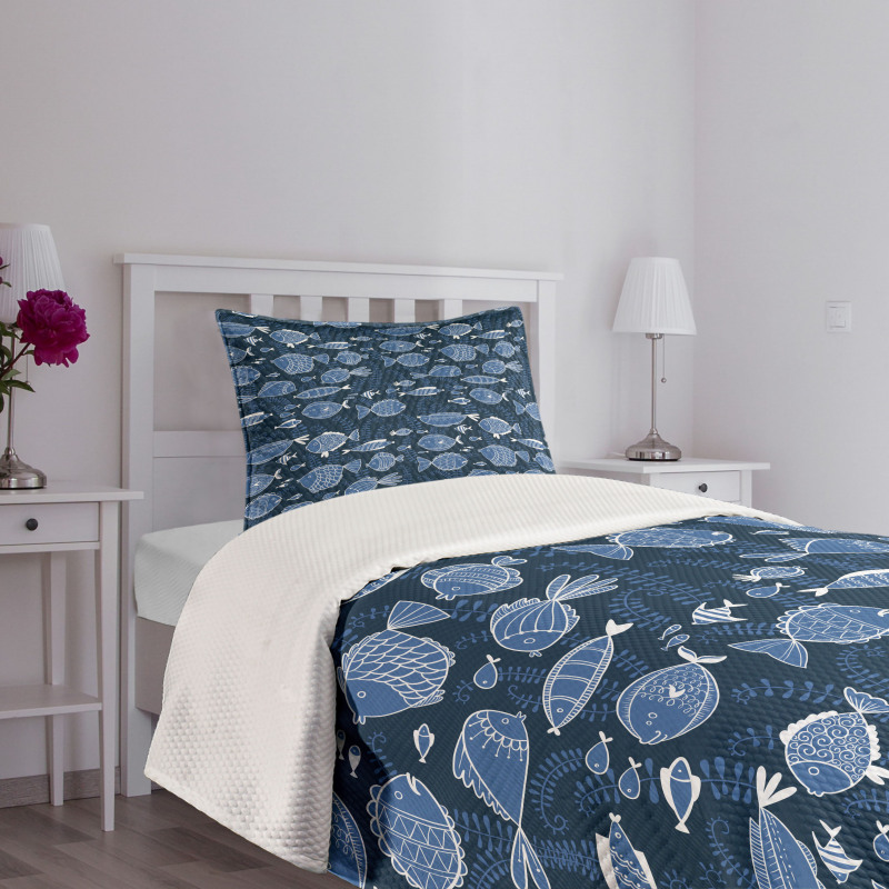 Tropic Fish Moss Leaves Bedspread Set