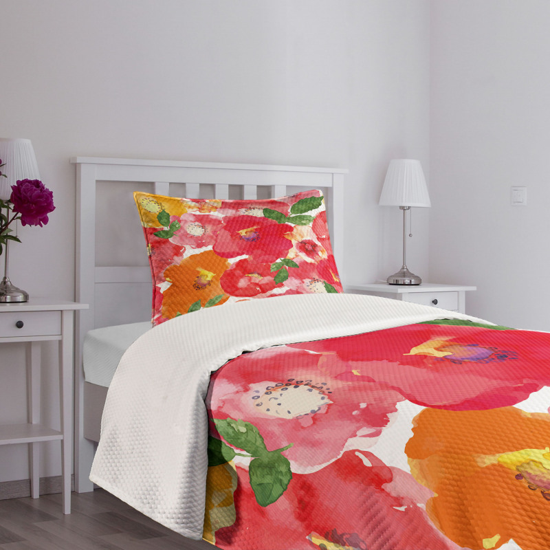 Watercolor Style Floral Bedspread Set