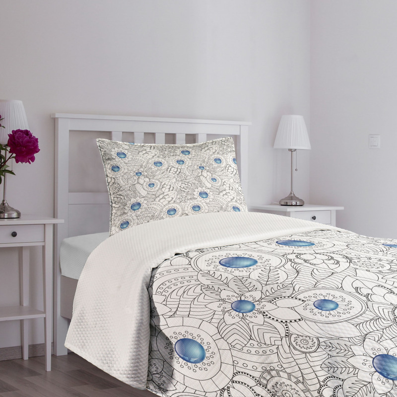 Flowers with Blue Dots Bedspread Set