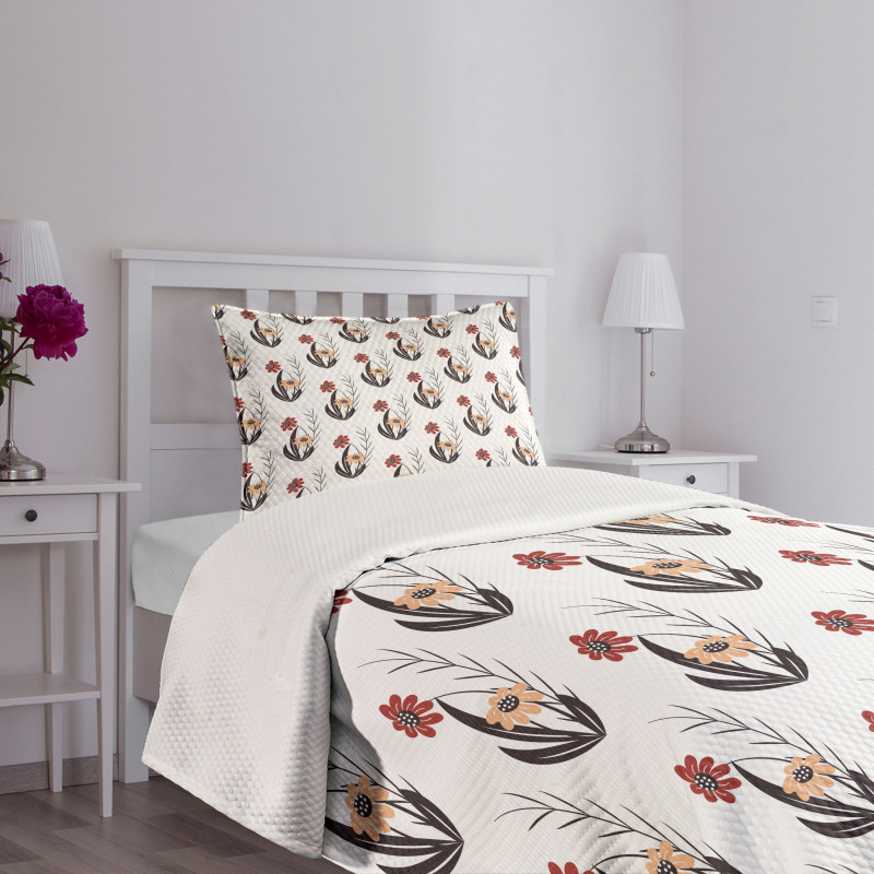 Red and Orange Flowers Bedspread Set