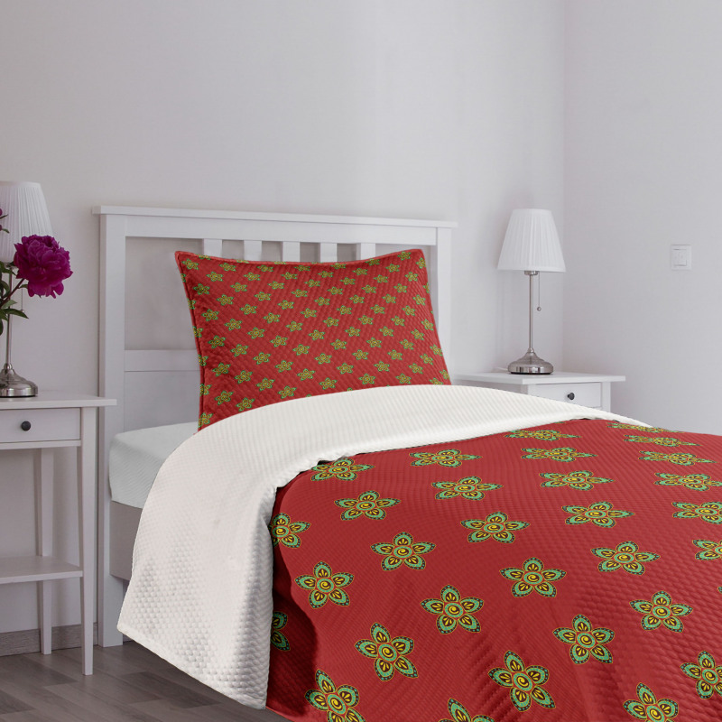 Flowers with Rounds Bedspread Set