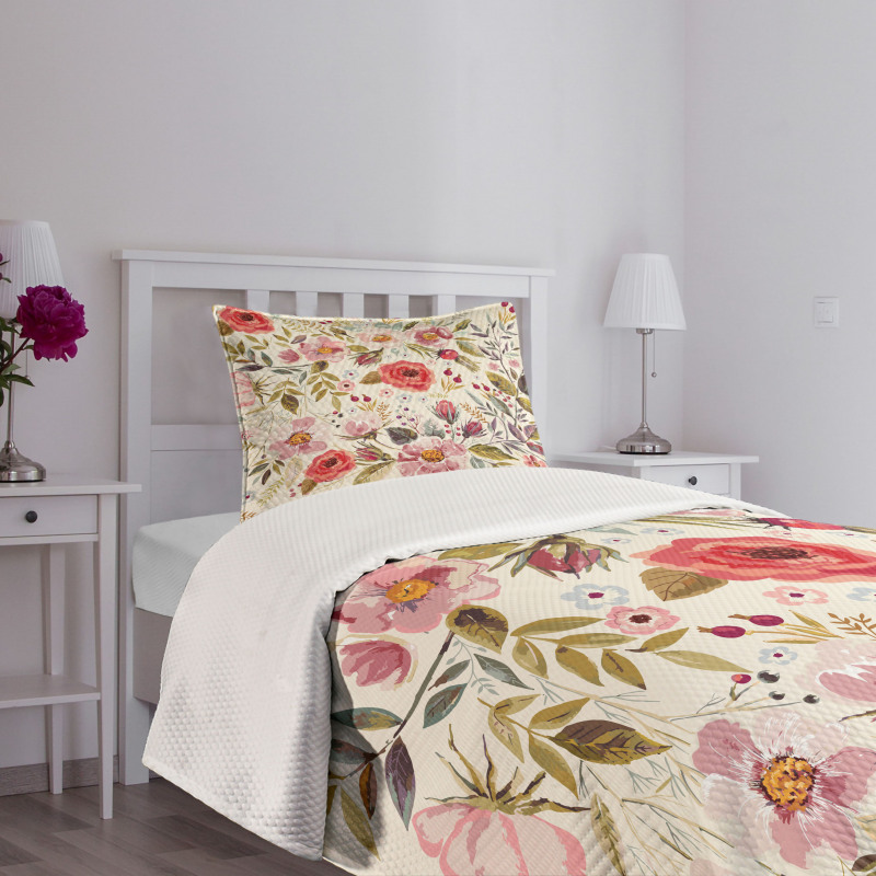 Abstract Flowers Roses Bedspread Set