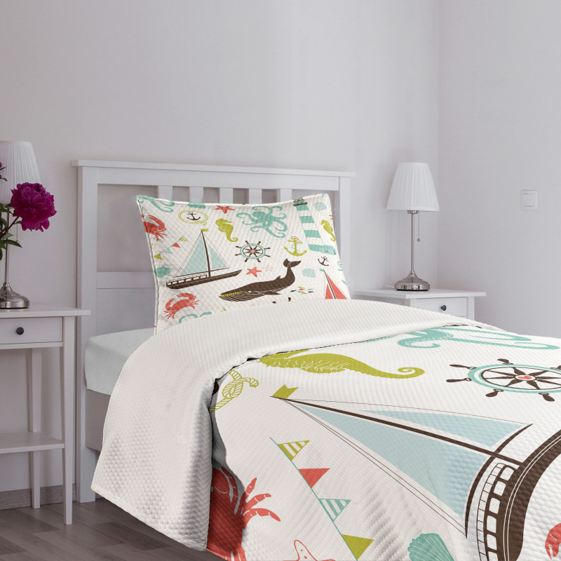 Pastel Marine Elements Bedspread Set