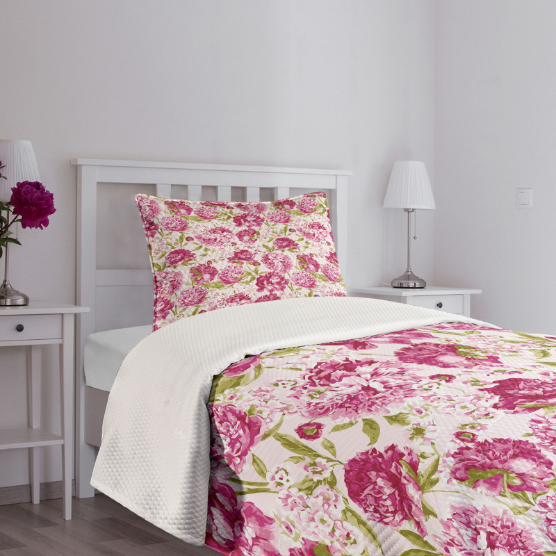 Peonies and Leaf Floral Bedspread Set