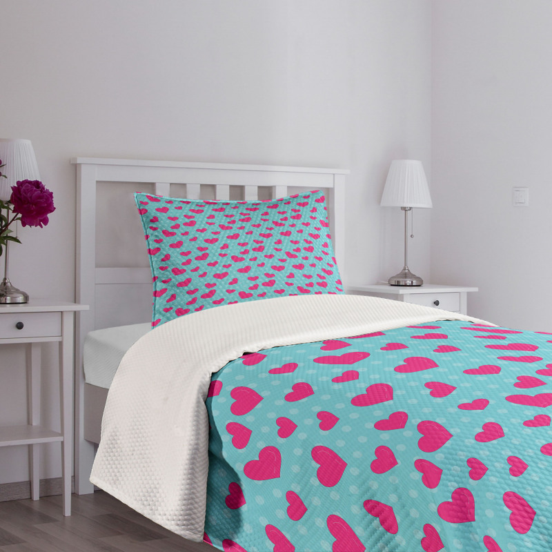 Pink Heart on Polka Dots Bedspread Set