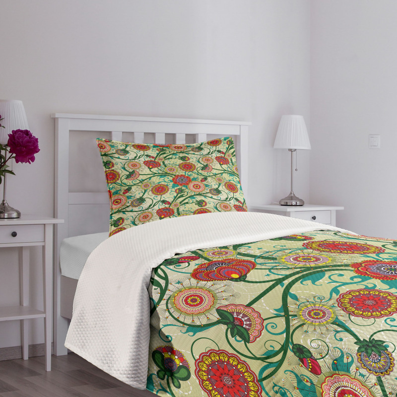 Vintage Colorful Ornate Bedspread Set