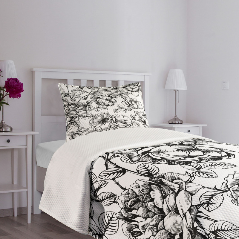 Hand Drawn Rose Petals Bedspread Set