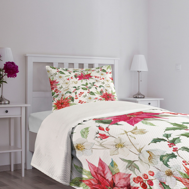 Christmas Flowers Buds Bedspread Set