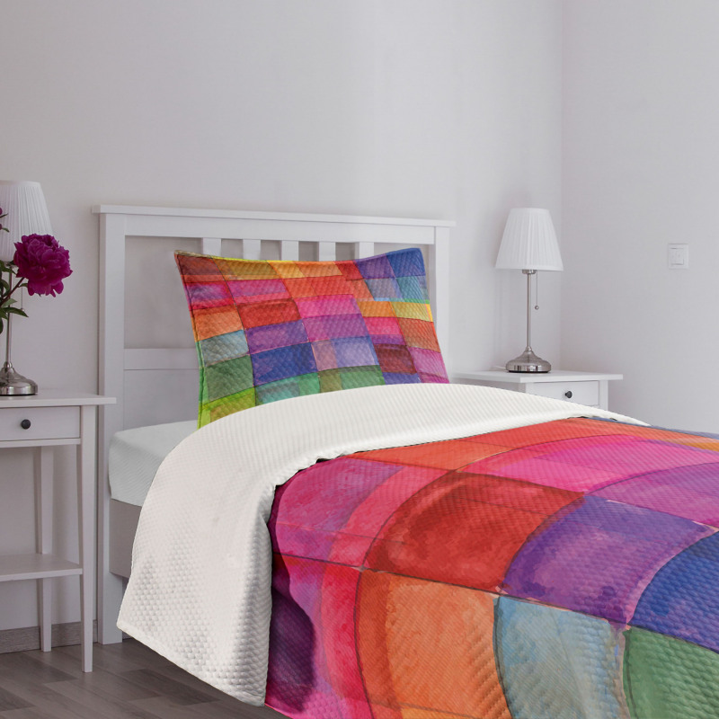 Rainbow Colors Squares Bedspread Set