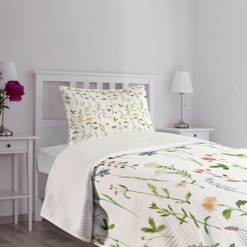 Herb Flowers Watercolors Bedspread Set