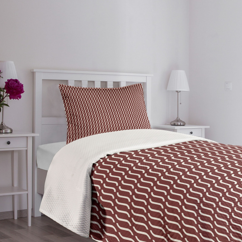 Cutrvy Wavy Lines Dark Tile Bedspread Set