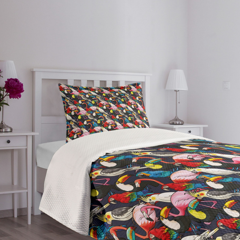 Colorful Exotic Birds Bedspread Set