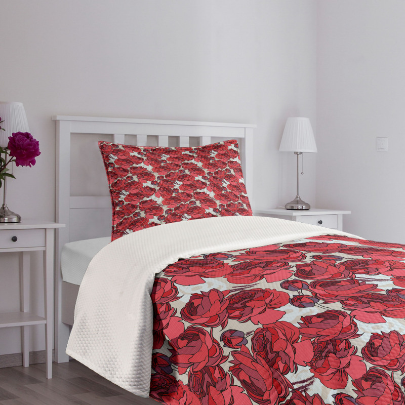 Vibrant Roses Bouquet Bedspread Set