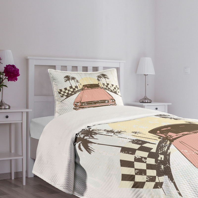 Retro Auto Sport Palms Bedspread Set