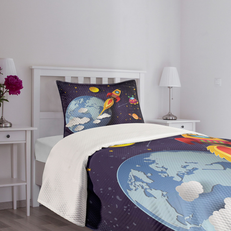 Rocket Earth Stars UFO Bedspread Set