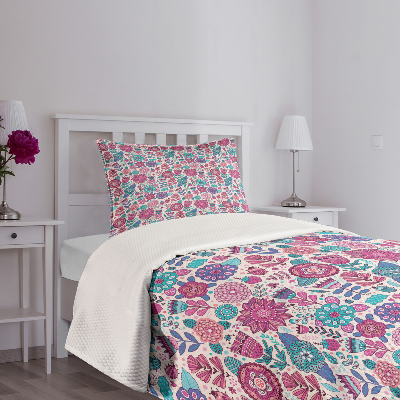 Doodle Peonies Tulips Bedspread Set