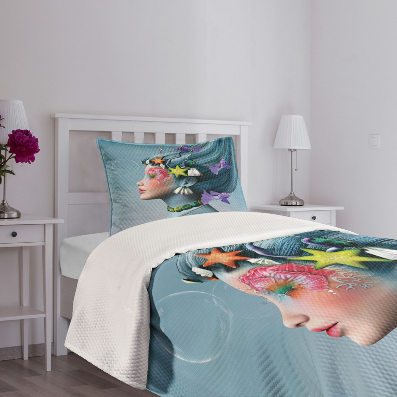 Woman Oceanic Hairstyle Bedspread Set