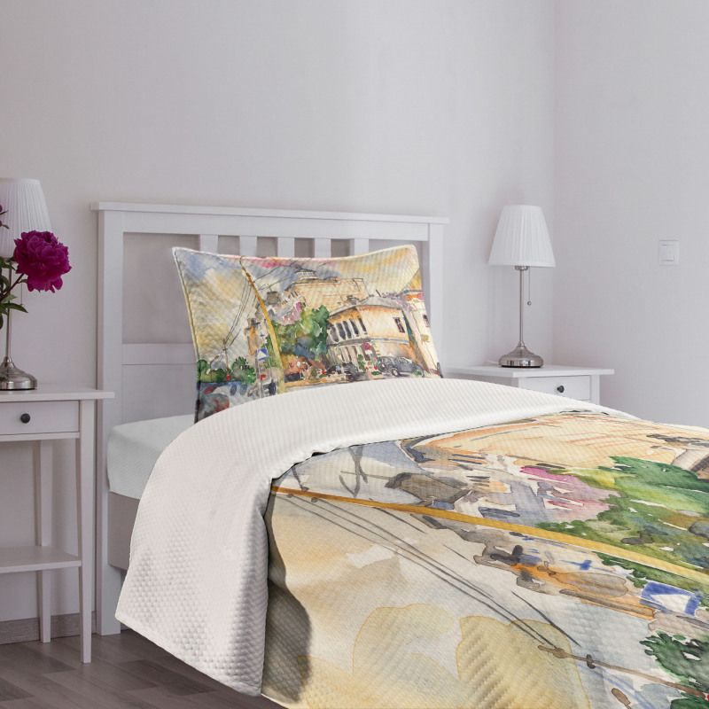 City Street Watercolors Bedspread Set