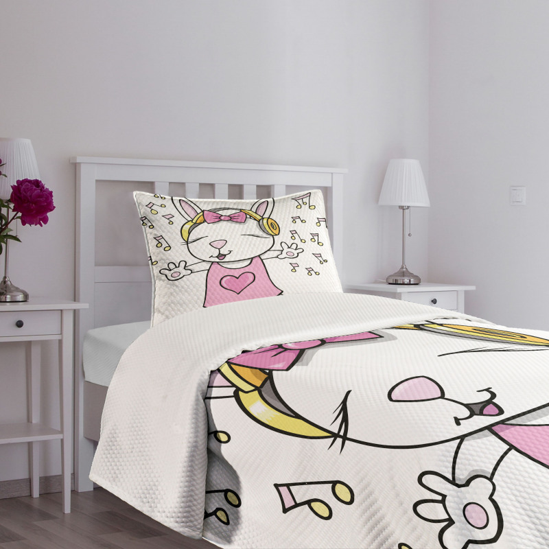 Cartoon Rock Star Bunny Bedspread Set