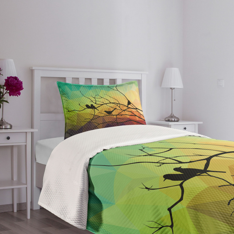 Abstract Bird and Branch Bedspread Set