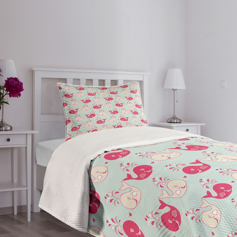 Happy Whales Pattern Bedspread Set