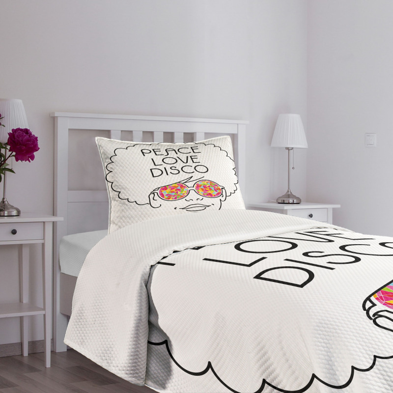 Girl Afro Hair Glasses Bedspread Set