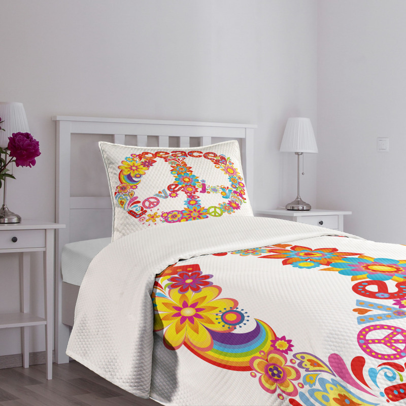 Peace Love Joy Flowers Bedspread Set