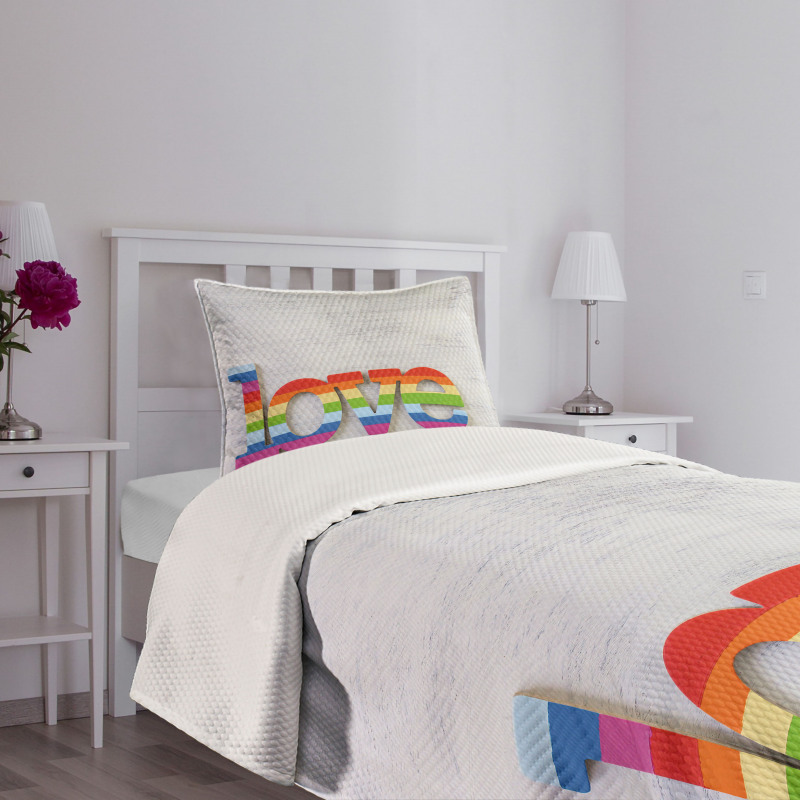 Love Sign on Wood Planks Bedspread Set