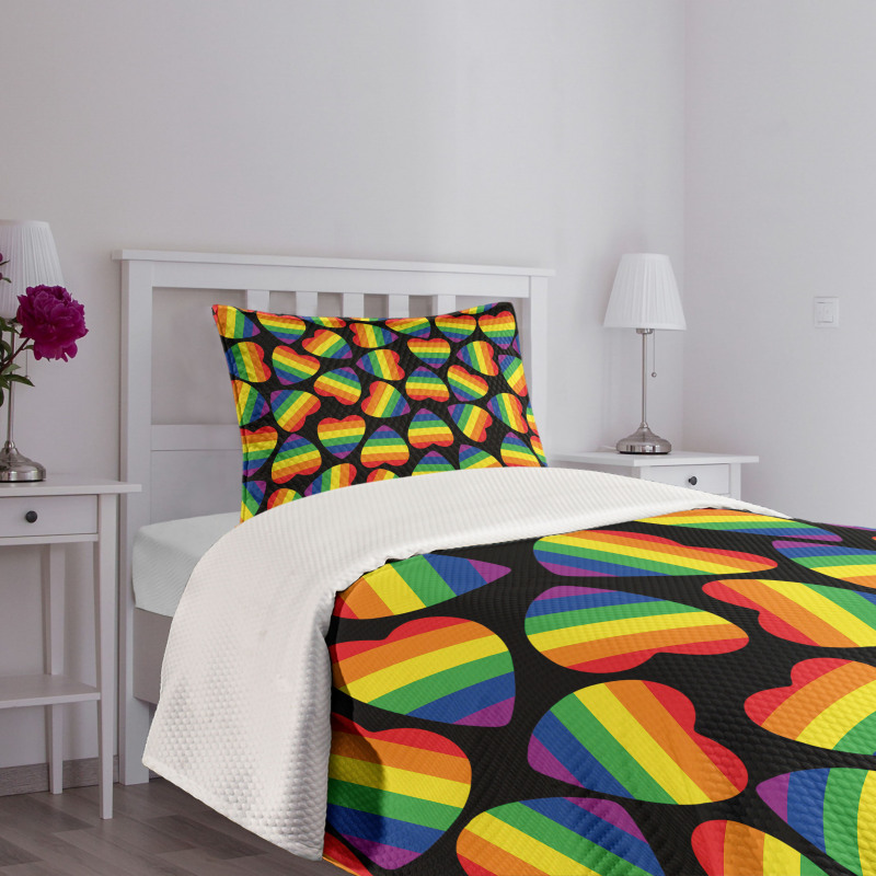 Hearts Gay Pride Flag Bedspread Set