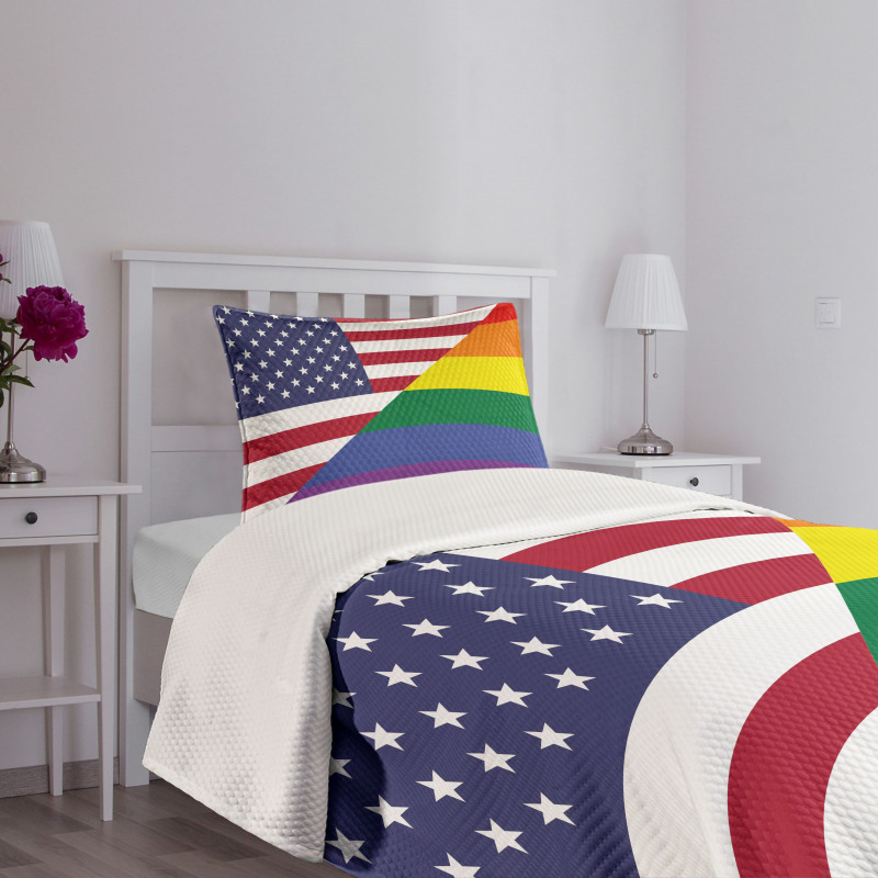 Flag USA Rainbow Colors Bedspread Set