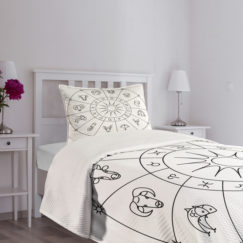 Sketchy Zodiac Circle Bedspread Set