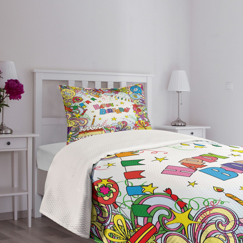 Colorful Cartoon Party Bedspread Set