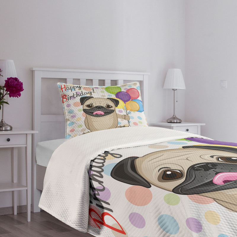 Birthday Pug Dog Bedspread Set