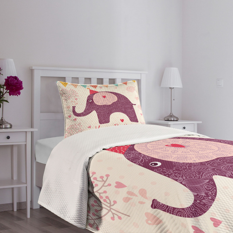 Purple Art Elephant Bedspread Set
