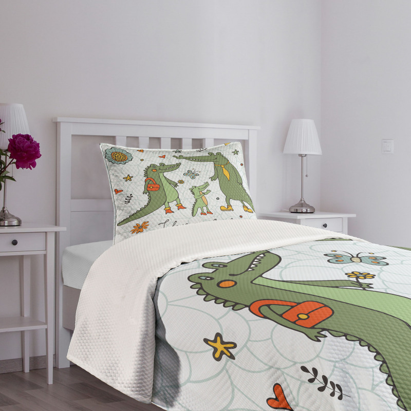 Alligator Family Cartoon Bedspread Set