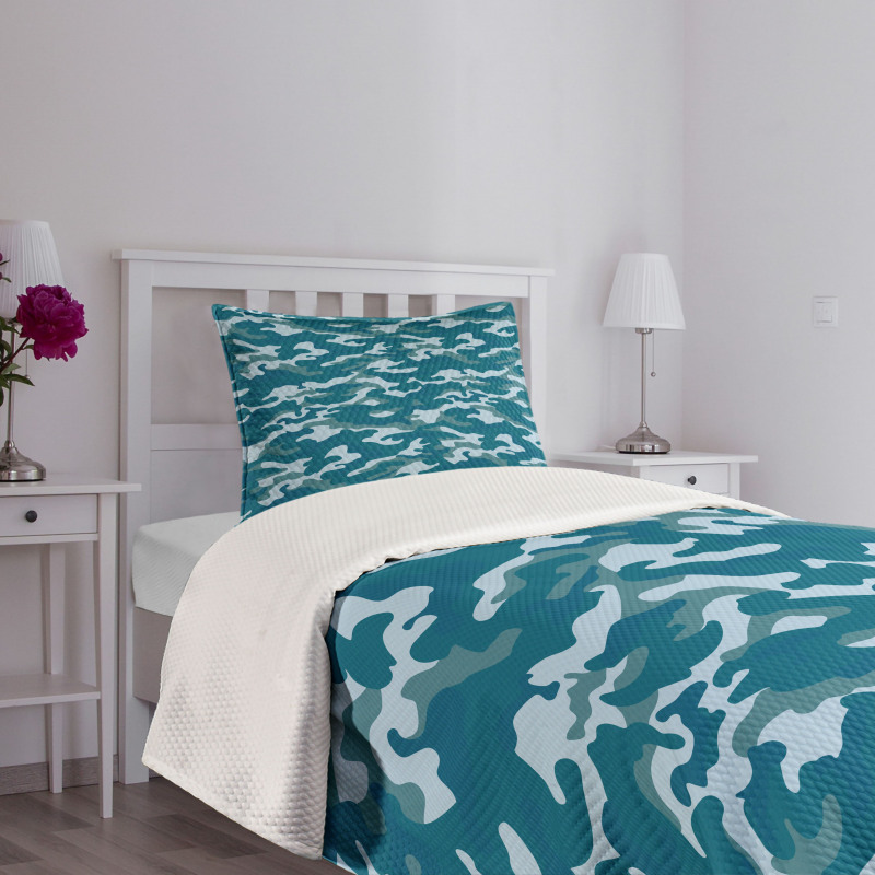 Camouflage Oceanic Colors Bedspread Set